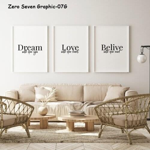 Simple Motivational Poster Quote Dream With Open Eyes Love With Open Heart Believe With Open Mind Canvas Printing Wall Art Decor