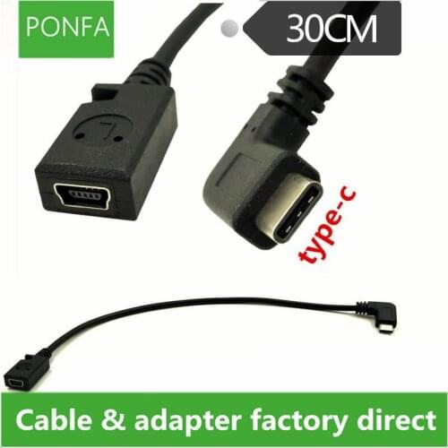 Right Angle USB-C Charging Cable, Duttek USB 3.1 Type C Male to Mini USB Female Converter Cable Cord 0.3m