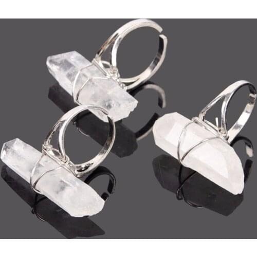 Cuff Opening Adjustable Rings Reiki Healing Stone Raw Mineral Natural White Crystal Clear Quartz Rings for Women Wedding Jewelry