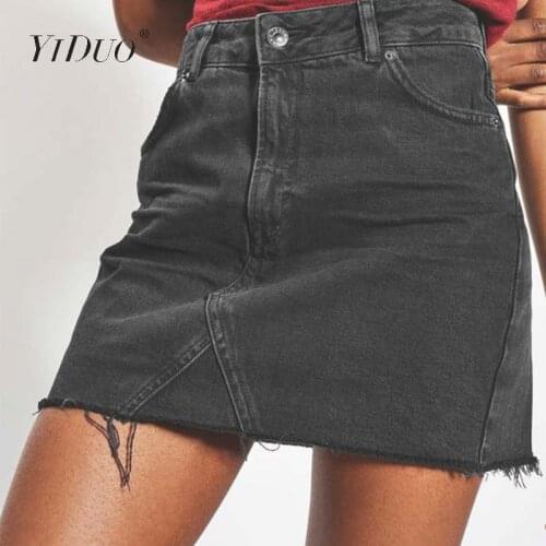 YiDuo Sexy Women Denim Mini Skirt Fashion Summer High Waist Black Skirt Streetwear 2020 Bodycon Package Jeans Skirt Plus Size