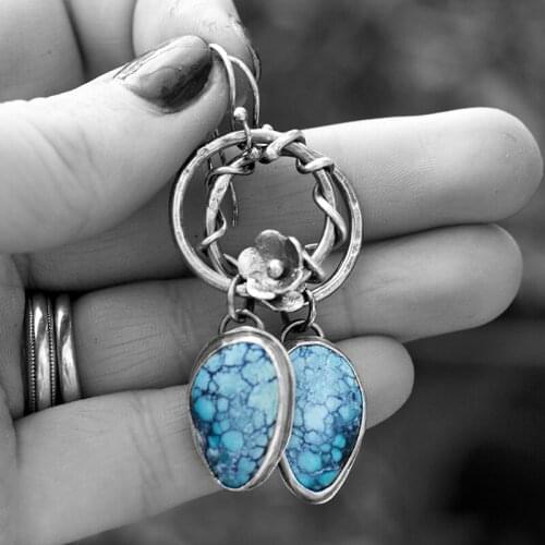 New Vine Roses and Turquoise Pendant Earrings Creative Retro Silver Garland Bohemian Womens Day Gift Fashion Jewelry Wholesale