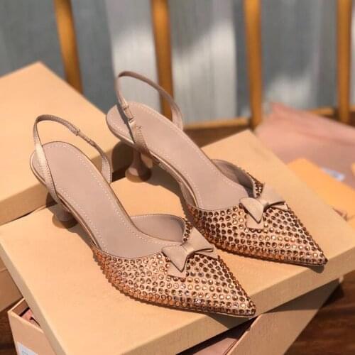 Summer new style all-match comfortable rhinestone pointed toe stiletto bow temperament single shoes banquet dress daily sandals