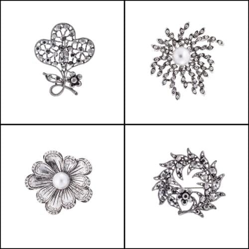 TDQUEEN Antique Flower Pin Brooches for Women Vintage Crystal Flower Pin Jewelry Red Blue and White Color Metal Large Brooches