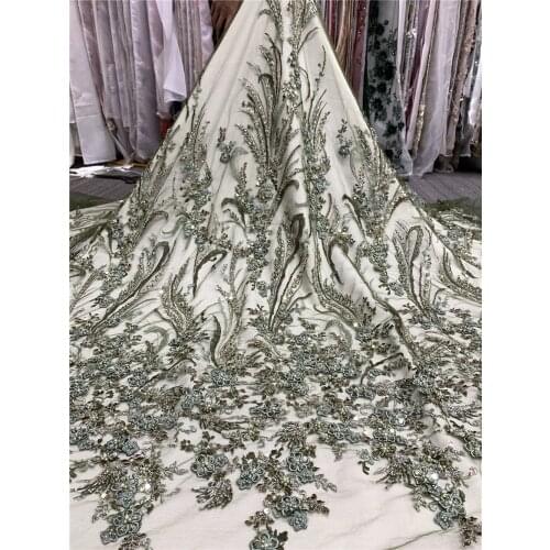 Embroidered african net lace nigerian tulle fabric SYJ-2986824 high quality french sequins lace fabrics 5 yards/pcs