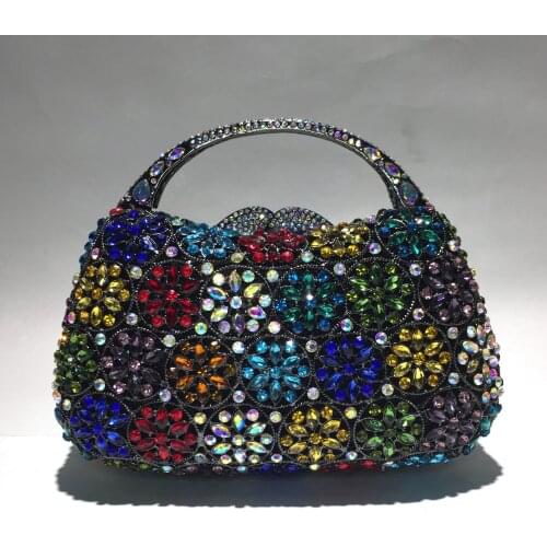 XIYUAN lady Dazzling Flower Women Silver Crystal Clutch Purses and Handbags Ladies Evening Bags Wedding Party Minaudiere handBag