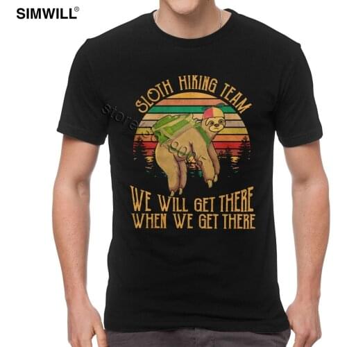 Funny Sloth T Shirt Vintage Men Hiking Team We Will Get There Tees Short Sleeve Streetwear Summer Cotton T-shirt Casual Tops