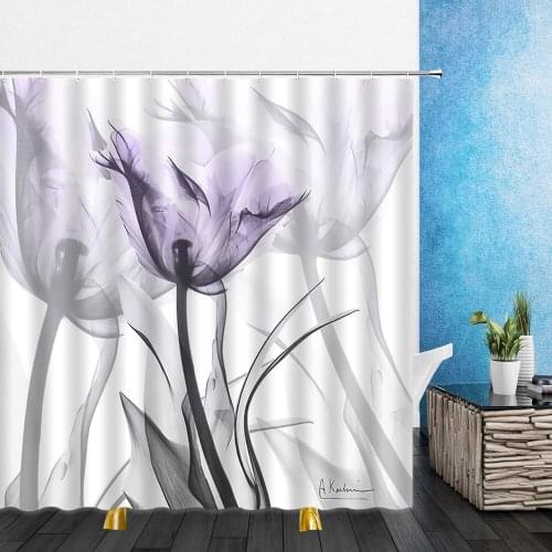 Cartoons Shower Curtains Flowers Tulip Blue Flower Dandelion 3D Print Bathroom Home Decor Waterproof Polyester Cloth Curtain Set