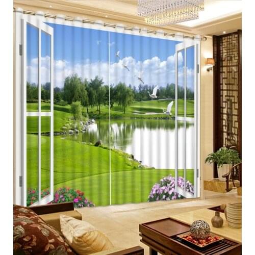 Green window curtain Landscape Scenery Beauty Digital Photo Printing Blackout 3D Curtains for Living Room Bedding Room Hotel