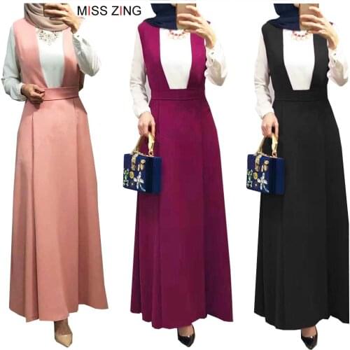 Zing Fashion Women Overalls Belt Skirt Dress Overalls Rompers Elegant Leisure Muslim Bottoms Ankle-Length Party Islamic Clothing