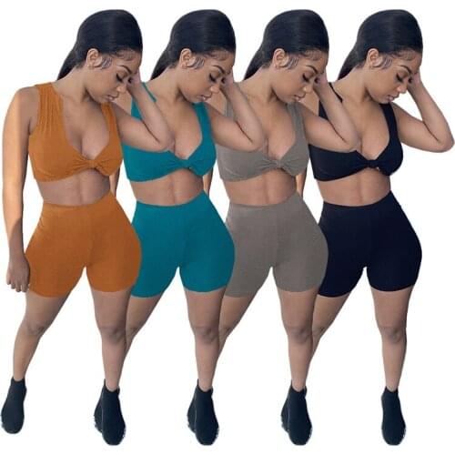 In Stock Womens Shorts and Crop Set Woman Summer 2021 Fitness Set Two Piece Jogging Suit Short Set Summer Shorts for Women