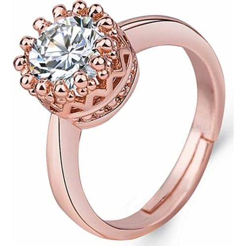 New Top Quality Silver Color Fashion Jewelry Crown Ring Zircon Open Rings Wedding Rings Gift Female models temperament aesthetic