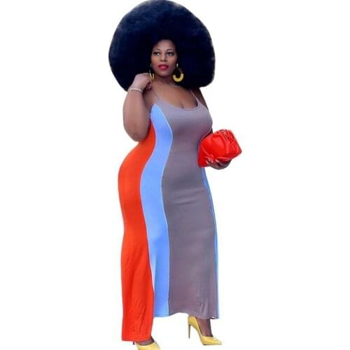 Plus Size Womens New Style Sling Stitching Sexy Dress Maxi Dresses for Women Vestido Feminino Wholesale Drop Shipping