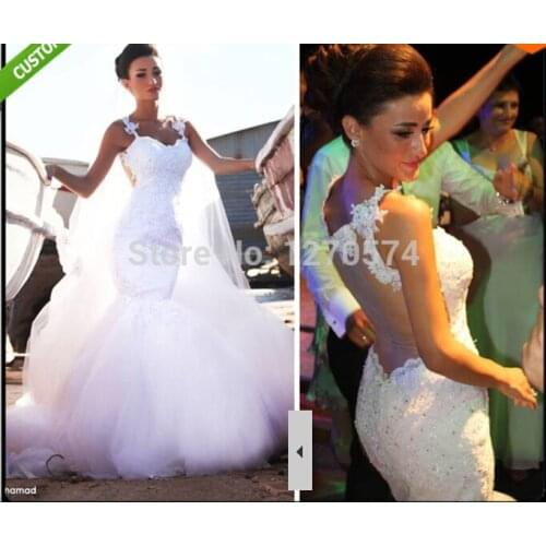 New luxury vestido de noiva sexy backless crystal appliques bridal gown mermaid wedding dress bride dresses 2014 free shipping