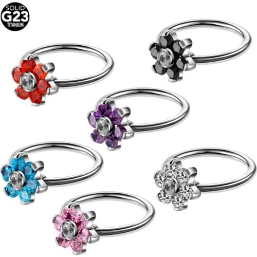 1PC G23 Titanium Crystal Flower Captive Bead Rings Nose Hoop Rings Ear Cartilage Ring Lip Piercing CBR Sexy Body Jewelry 16g
