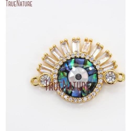 10Pcs Abalone Shell Clear Cz Micro Inserts Gold Color Evil Eye Connector Copper Double Bail Pendant Online 18x22mm PC13951