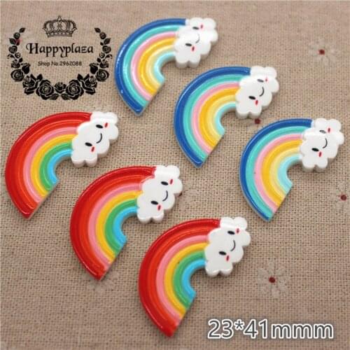 10pcs Kawaii Resin Rainbow Smiling Cloud Flatback Cabochon Miniature Art DIY Craft Accessories,23*41mm