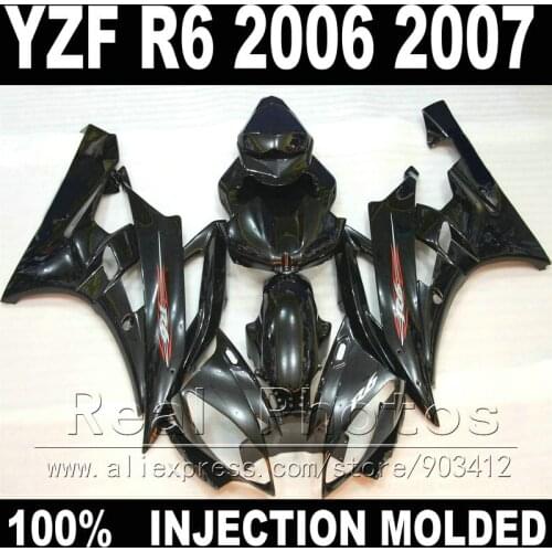 100% Fit for YAMAHA R6 fairing kit 06 07 Injection molding all glossy black 2006 2007 YZF R6 fairings