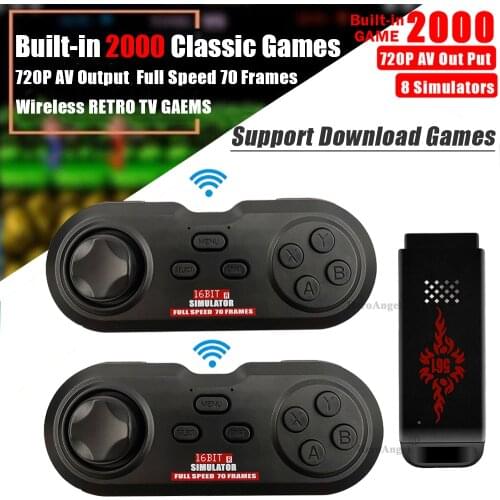 16Bit USB Wireless Dual Handheld Game Player Gamepad Video Game Stick Connected TV Console Built in 2000 Games For Playing Game