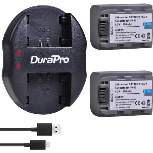 2pc 1250mAH NP FP50 NP-FP50 Battery + USB Charger for Sony NP-FP30 NP-FP50 NP-FP60 NP-FP70 NP-FP90 DCR-SX40 SX40r SX41 HDR-CX105