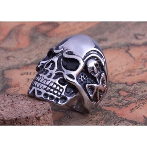 2014 Fashion Ring Stainless Steel Rings For Man Big Tripple Cool Skull Ring Punk Biker Jewelry FS US Size 8-11
