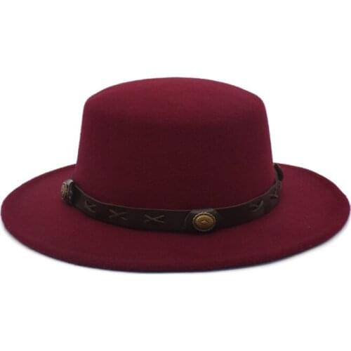 2020New Classic Solid Color Fedora Hat Women Wool Flat Top Bowler Hat Man British Vintage Wide Brim Jazz Cap Khaki Black P20