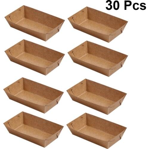 30pcs Boat Shaped Packing Box Disposable Kraft Paper Packing Case Useful Packing Tray for Snack Food 20x6x3cm