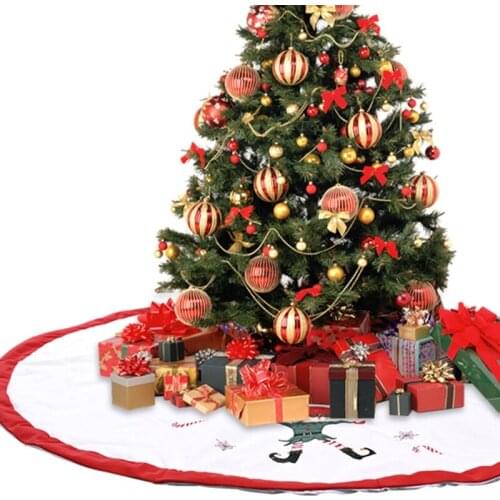48inch Christmas Tree Skirt Burlap Red White Elves Ornament Floor Mat Cover Xmas 77UD