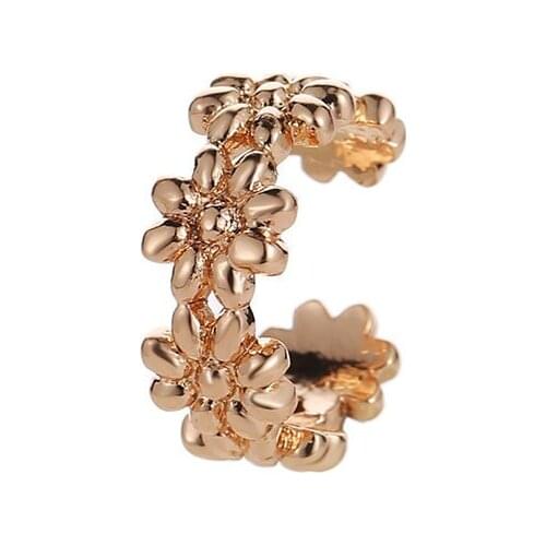 6 Cute Daisies Flower Connected U-Shaped Elegant Golden Silver Plated Black Clip Earrings Ear Cuff For Women
