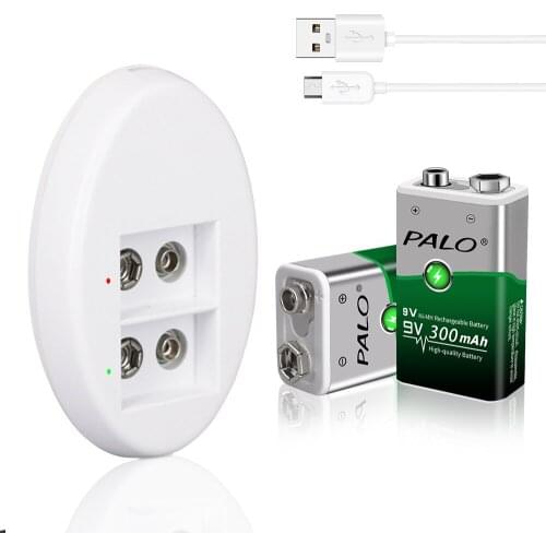 PALO 6F22 9V Rechargeable Battery 9V NiMh battery 300mAh with LED Smart charger for 9v Li-ion NIMH Rechargeable Batteries
