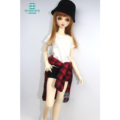 BJD accessories doll clothes fit 57-60cm 1/3 BJD DD SD doll fashion red plaid shirt, T-shirt