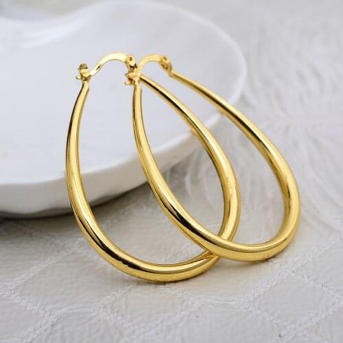 Annayoyo Jewelry 24K Ethiopian Nigeria Kenya Ghana African Gold Color Plated Fashion Hoop Earrings For Women