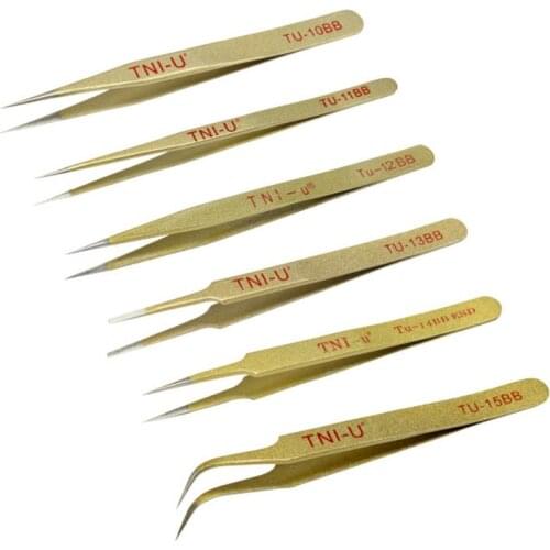 Anti Static Gold Professional Tweezers Eyelash Extension Eyebrow Tweezer Makeup Fine Hook Tool Professional Use