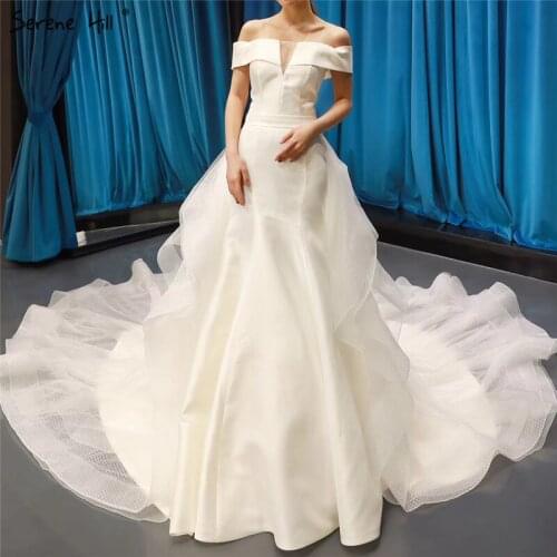 White High-end Simple Boat Neck Wedding Dresses 2021 Sleeveless Mermaid Bridal Gowns Serene Hill HM66700 Custom Made