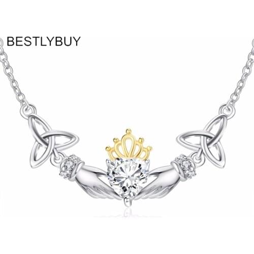 BESTLYBUY Hot New 2018 Lovely Chic Hands holding Heart Pendant Lucky Knot Necklace Kolye Collar Collier Halskette For Women