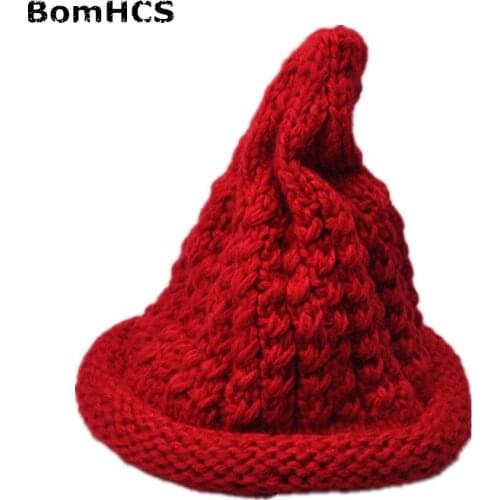 BomHCS Cute Cone-shaped Witch Beanie Winter Warm 100% Handmade Knitted Pointy Hat Womens Fashion