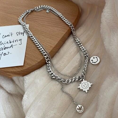 Origin Summer Unique Design Double Layer Geometrical Chunky Curb Chain Pendant Necklace for Women Letter Necklace Jewelry