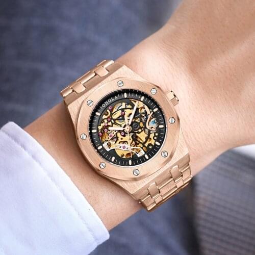 Top Brand Mechanical Wristwatch Men Luxury Rose Gold Sapphire Glass Automatic Watch Stainless Steel Waterproof 30M Watches Men