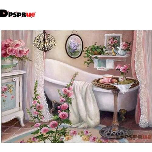 Dpsprue Full Square/Round Diamond Painting Cross Stitch Diamond 3D Embroidery Bathtub DIY 5D Moasic bathroom Decor Gift Pu54