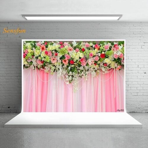 LEVOO Photography Background Wedding Decorations Flowers Pink White Curtains Photographic Backdrop Shoot Props Photo Studio