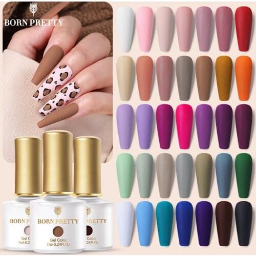 BORN PRETTY 7ml Matte Nail Gel Color Party Series Gel Nail Polish Colorful Nude Purple Soak Off UV Gel Polish Matte Top Coat
