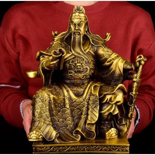 HOT SALE HOME # OFFICE TOP Talisman Money Drawing Martial god of wealth guan gong Guandi brass Hand engraving art sculpture