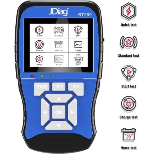 JDiag BT280 12V Universal Battery Tester For Cars Trucks Boats Motorcycle BT300 12VBattery Crank/Charge analyzer Tester