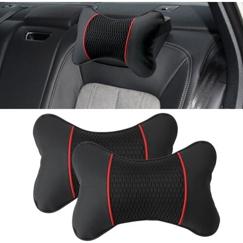 LEEPEE PU Leather Car Headrest Neck Pillow Knitted Support Interior Travel Neck Pillow Seat Accessories