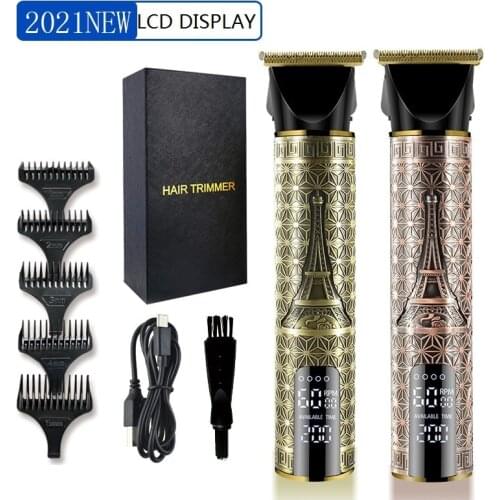 USB Rechargeable T Blade Electric Hair Trimmer Professional LED Display Men Hair Clipper 3 Levers Adustable Hair Cutting Machine