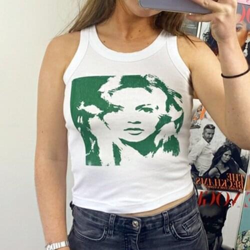 Summer Ladies Sexy Camisole Tops Creative Human Face Printing Round Collar Sleeveless Vest Slim Base Shirt