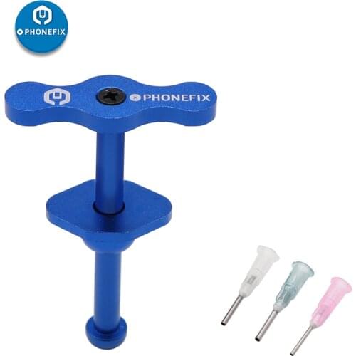 Metal Solder Paste Booster with 3pcs Needle Solder Paste Flux Plunger Dispenser Manual Syringe Blue Solder paste Assistant Tools