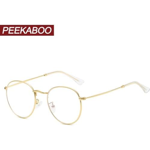 Peekaboo metal frame optical glasses frame men blue light blocking oval gold round frame glasses for women clear lens hot sale