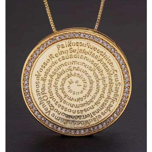 MHS.SUN Charm Religion Jewelry AAA CZ Chain Necklace Bible Circle Zircon Pendant Necklace Gold Color For Women Girls