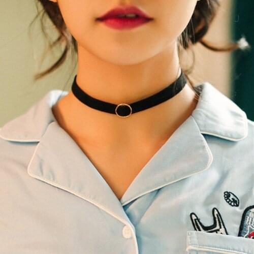 Cute Gilrs Gothic Punk Black Velvet Choker Necklaces For Women Vintage Sliding Circle Necklace Female Jewelry Party Gift