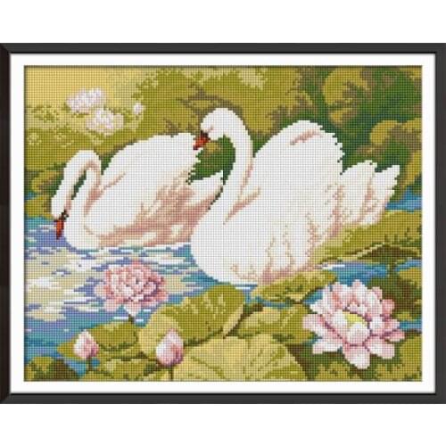 Lotus pond & swan 1 Diamond painting cross stitch kit Square Round Drill stitching embroidery DIY handmade needlework